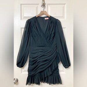 Showpo Long Sleeve V Neck Ruffle Black A-line Mini Dress 6 Whimsigoth Holiday